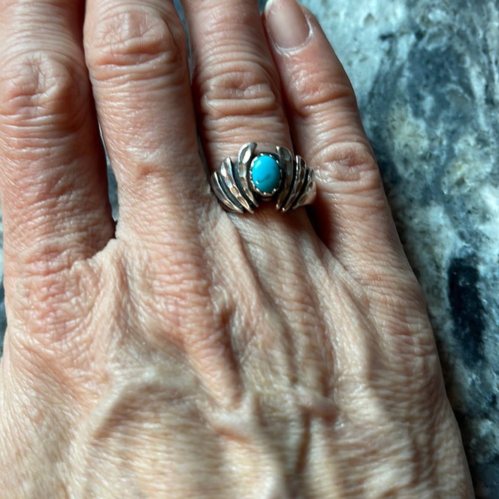 Turquoise and sterling silver hand crafted ring
